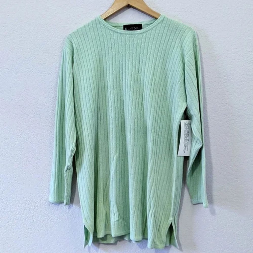 Vintage Jessica Stevens Ribbed Crew Neck Sweater, Mint Green, Large
